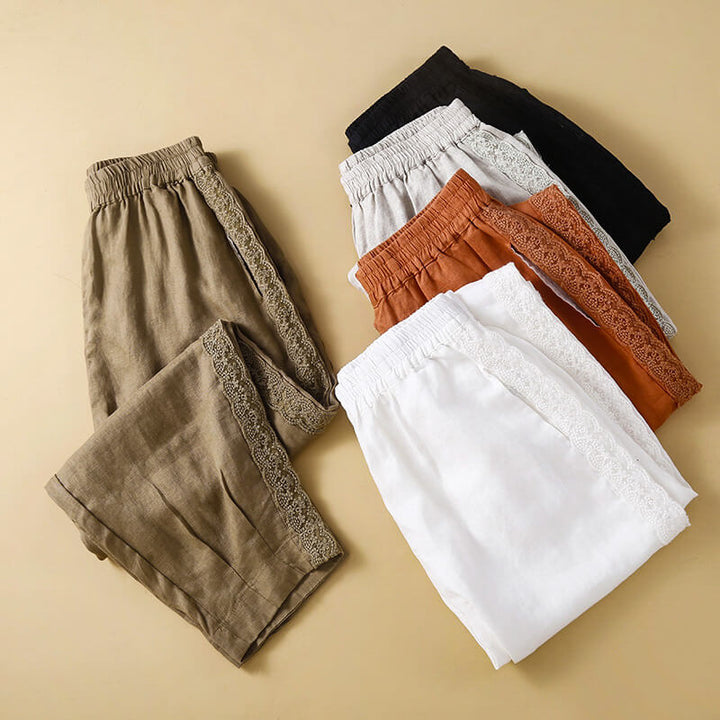 Mila | Graceful Embroidered Tapered Linen Pants
