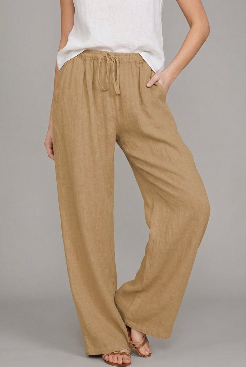Nora | Polished Wide Leg Drawstring Linen Pants