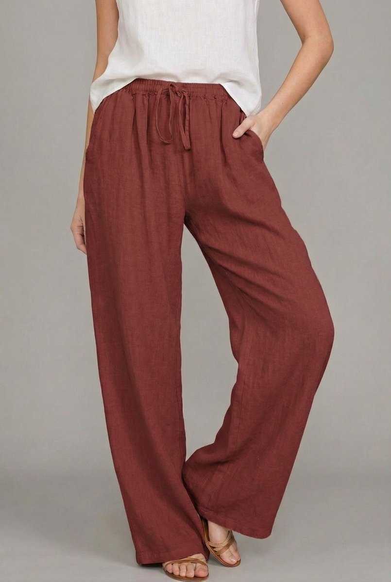 Nora | Polished Wide Leg Drawstring Linen Pants