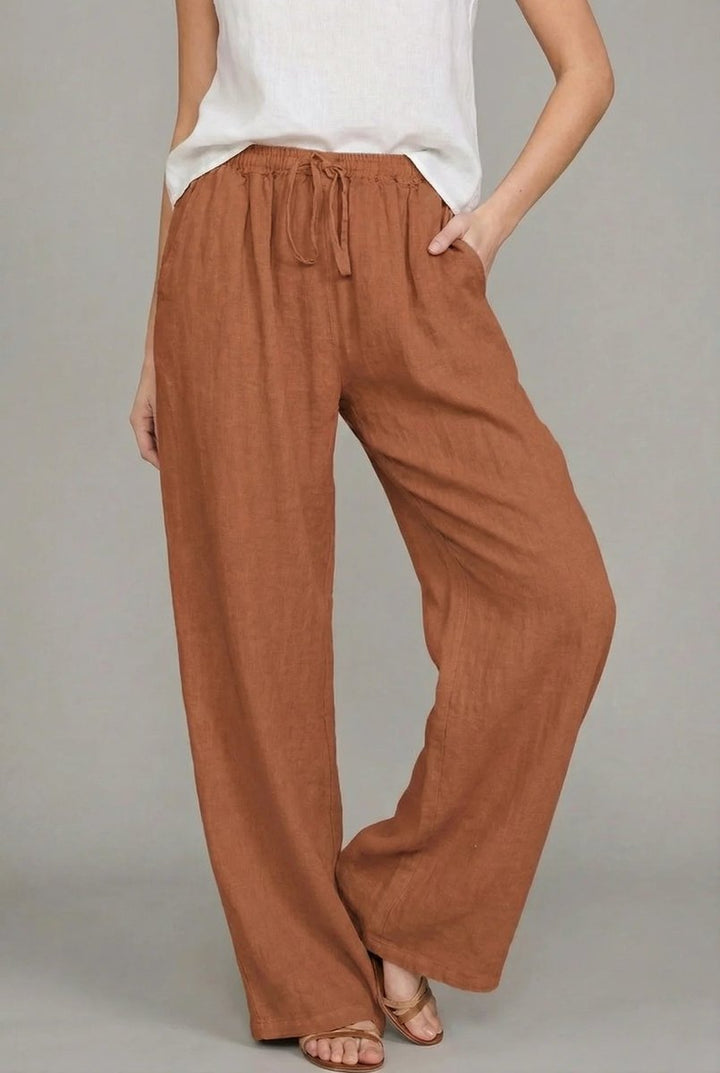 Nora | Polished Wide Leg Drawstring Linen Pants