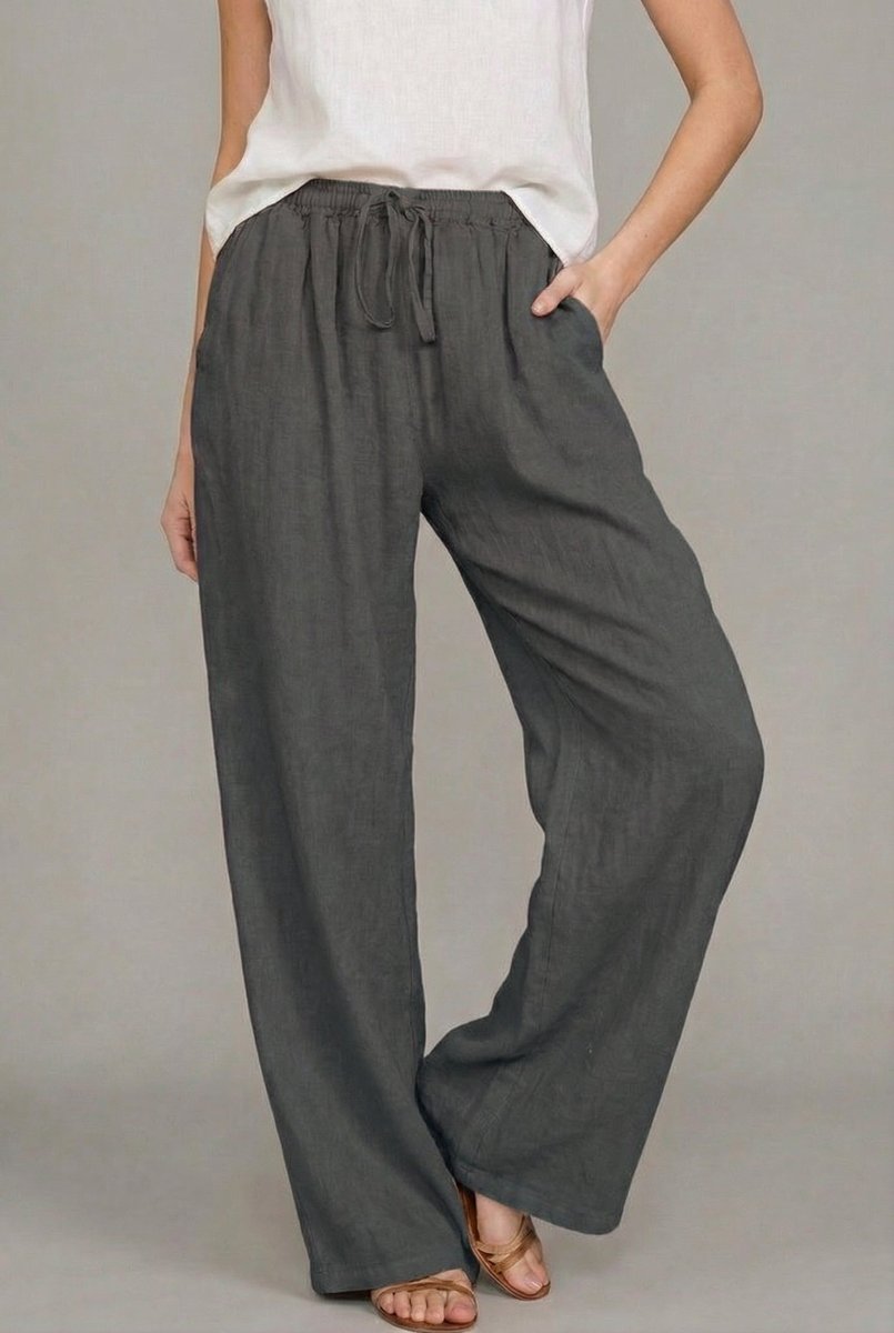 Nora | Polished Wide Leg Drawstring Linen Pants