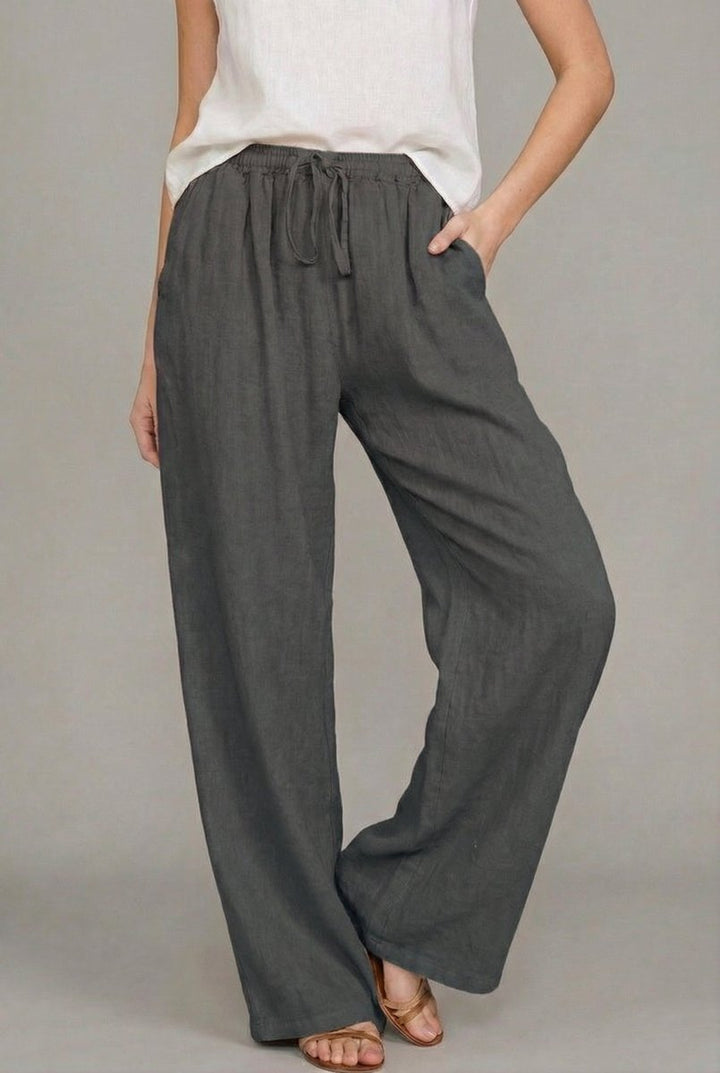Nora | Polished Wide Leg Drawstring Linen Pants