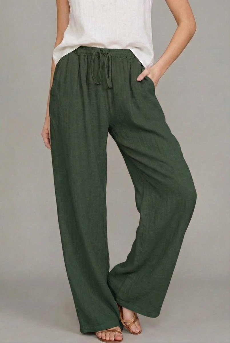 Nora | Polished Wide Leg Drawstring Linen Pants