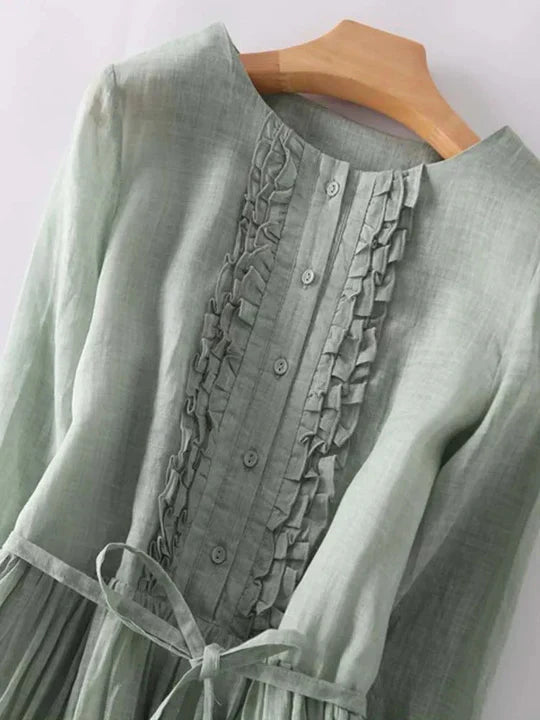 Penelope | Chic Ruffle Front Maxi Linen Dress