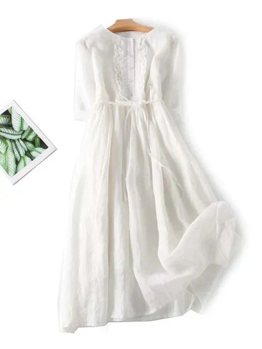 Penelope | Chic Ruffle Front Maxi Linen Dress