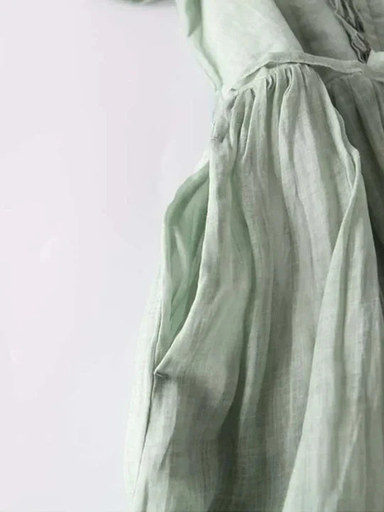 Penelope | Chic Ruffle Front Maxi Linen Dress