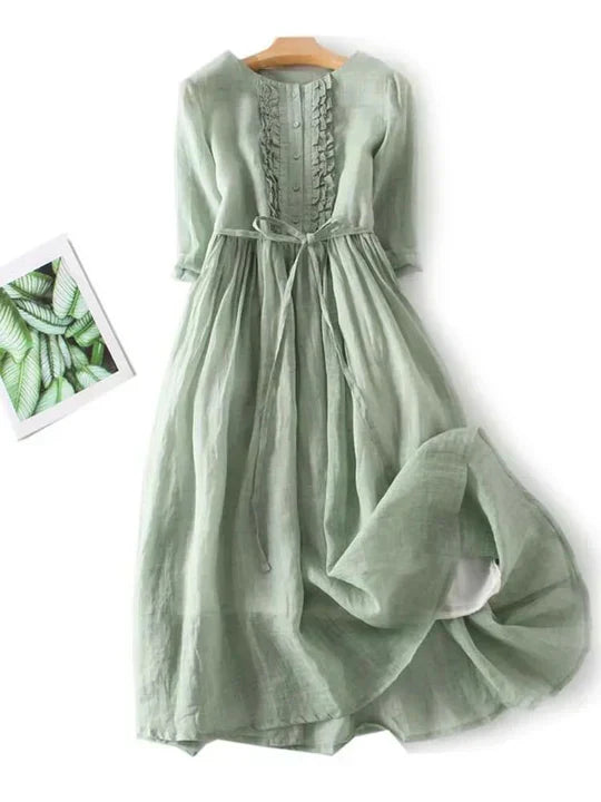 Penelope | Chic Ruffle Front Maxi Linen Dress