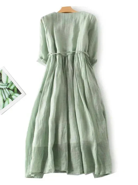 Penelope | Chic Ruffle Front Maxi Linen Dress