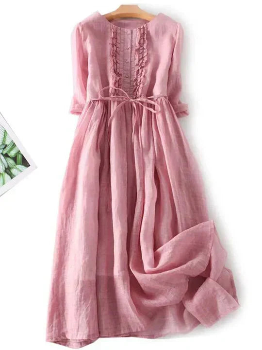 Penelope | Chic Ruffle Front Maxi Linen Dress