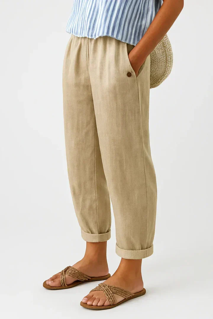 Penelope | Effortless Cuffed Elastic Waist Linen Pants