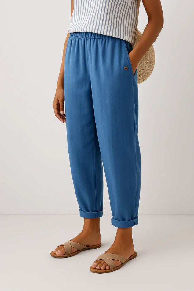 Penelope | Effortless Cuffed Elastic Waist Linen Pants
