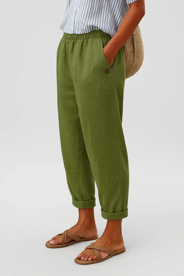 Penelope | Effortless Cuffed Elastic Waist Linen Pants