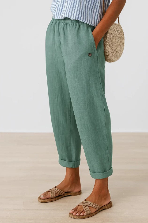 Penelope | Effortless Cuffed Elastic Waist Linen Pants