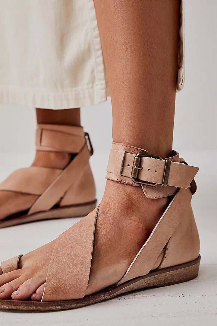 Penelope | Stylish Crisscross Ankle Strap Flat Sandals