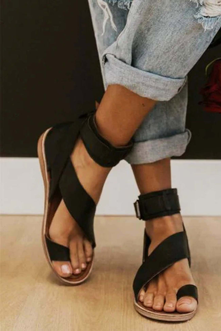 Penelope | Stylish Crisscross Ankle Strap Flat Sandals
