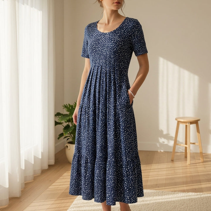 Riley | Leaf Print A-Line Midi Dress with Sleeves