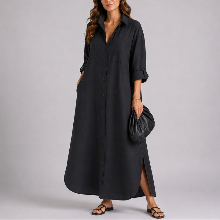 Savannah | Timeless Oversized Button-Front Maxi Linen Dress