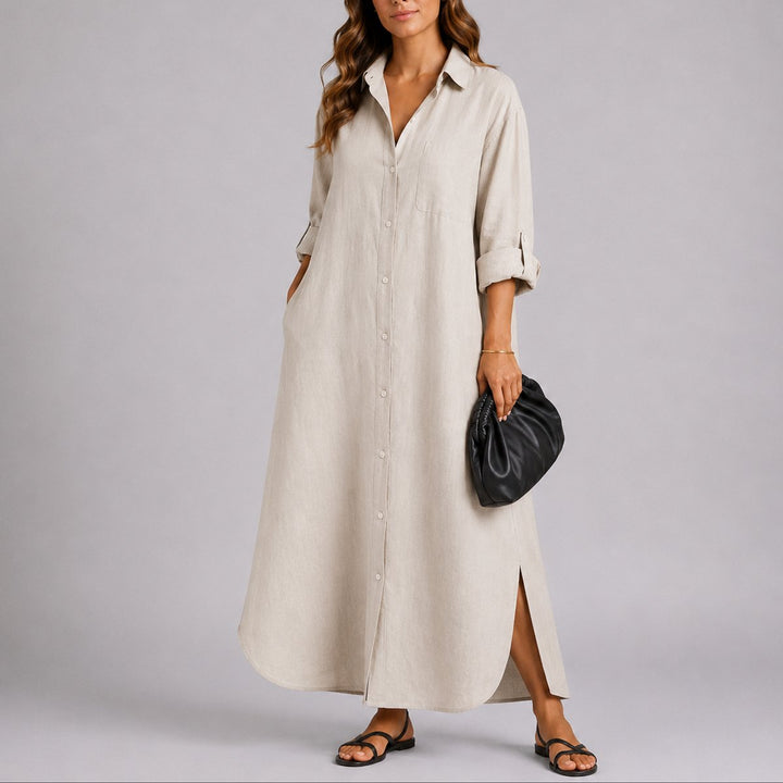 Savannah | Timeless Oversized Button-Front Maxi Linen Dress