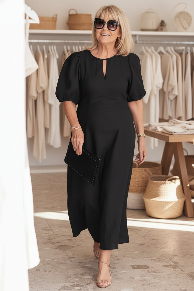 Sienna | Keyhole A-Line Midi Dress with Sleeves