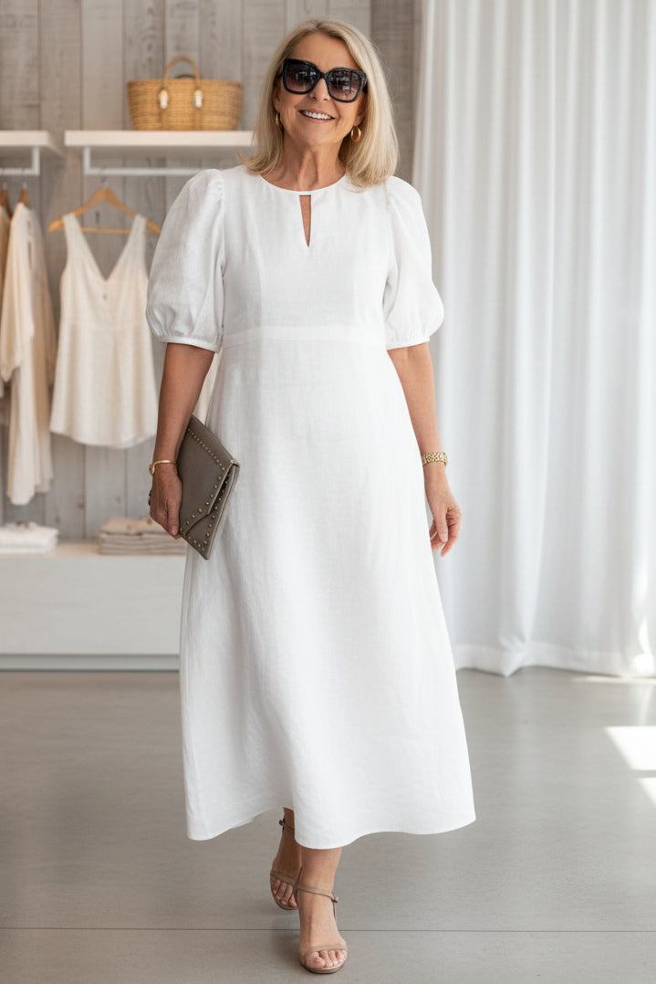 Sienna | Keyhole A-Line Midi Dress with Sleeves