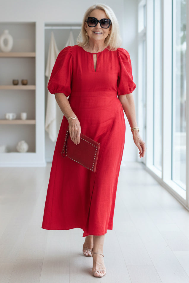 Sienna | Keyhole A-Line Midi Dress with Sleeves