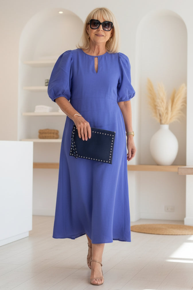 Sienna | Keyhole A-Line Midi Dress with Sleeves