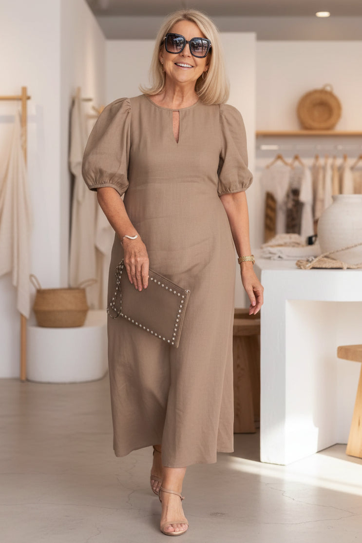 Sienna | Keyhole A-Line Midi Dress with Sleeves
