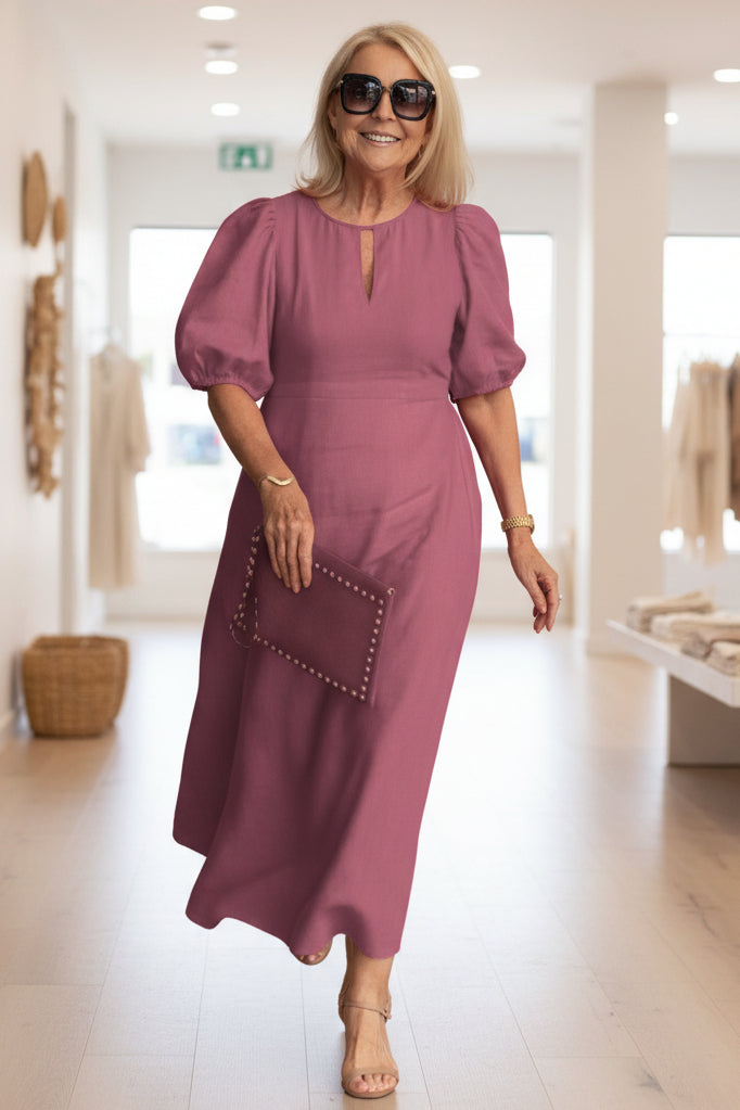 Sienna | Keyhole A-Line Midi Dress with Sleeves