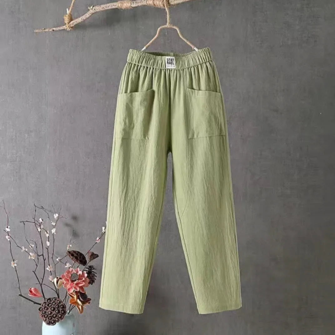 Sophia | Cropped Elastic Waist Linen Pants