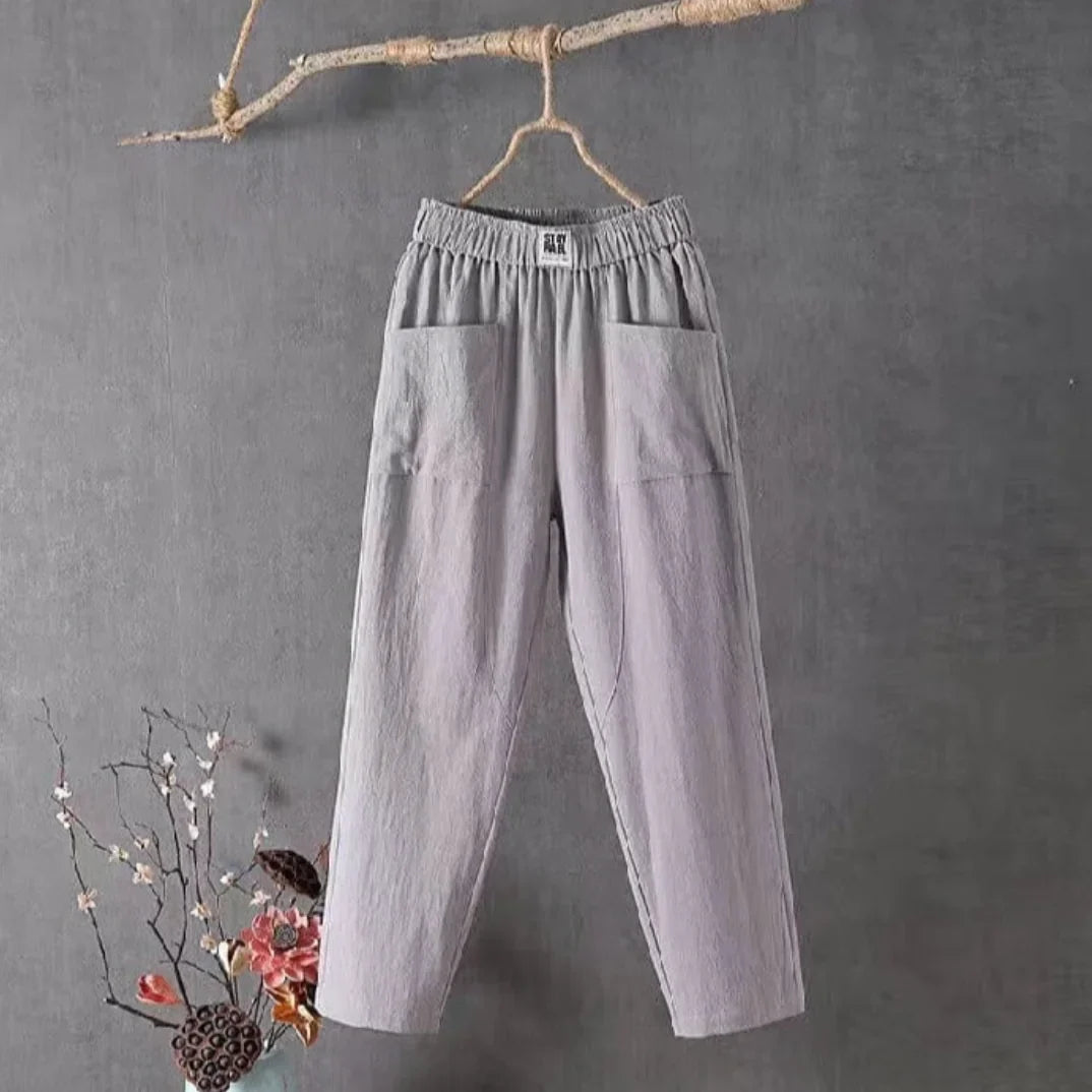 Sophia | Cropped Elastic Waist Linen Pants