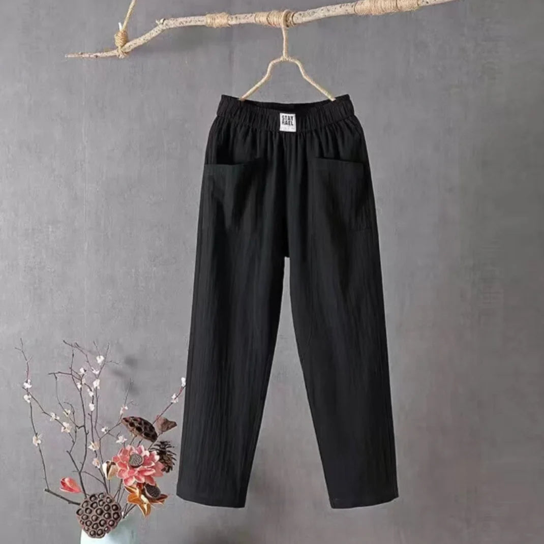 Sophia | Cropped Elastic Waist Linen Pants