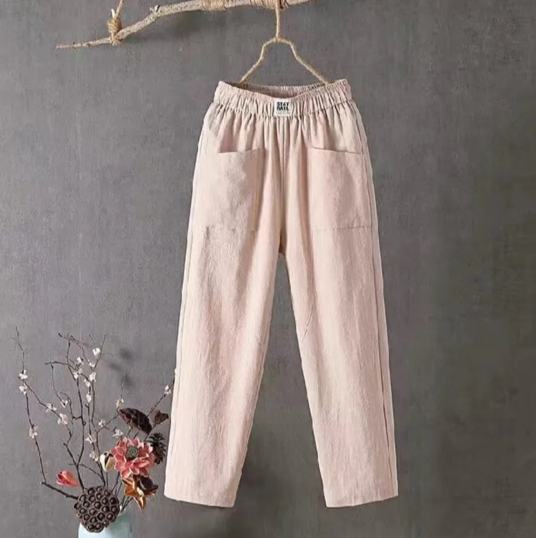Sophia | Cropped Elastic Waist Linen Pants