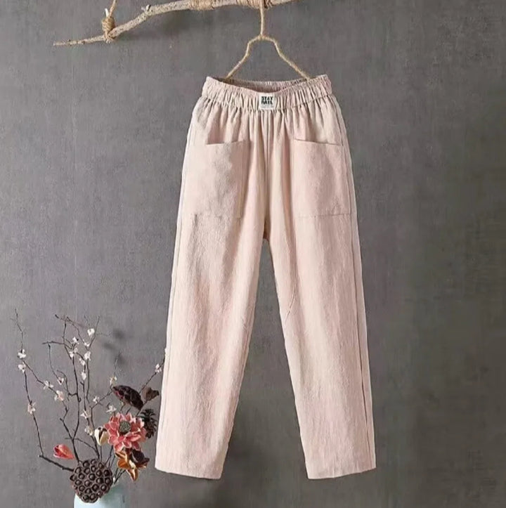 Sophia | Cropped Elastic Waist Linen Pants