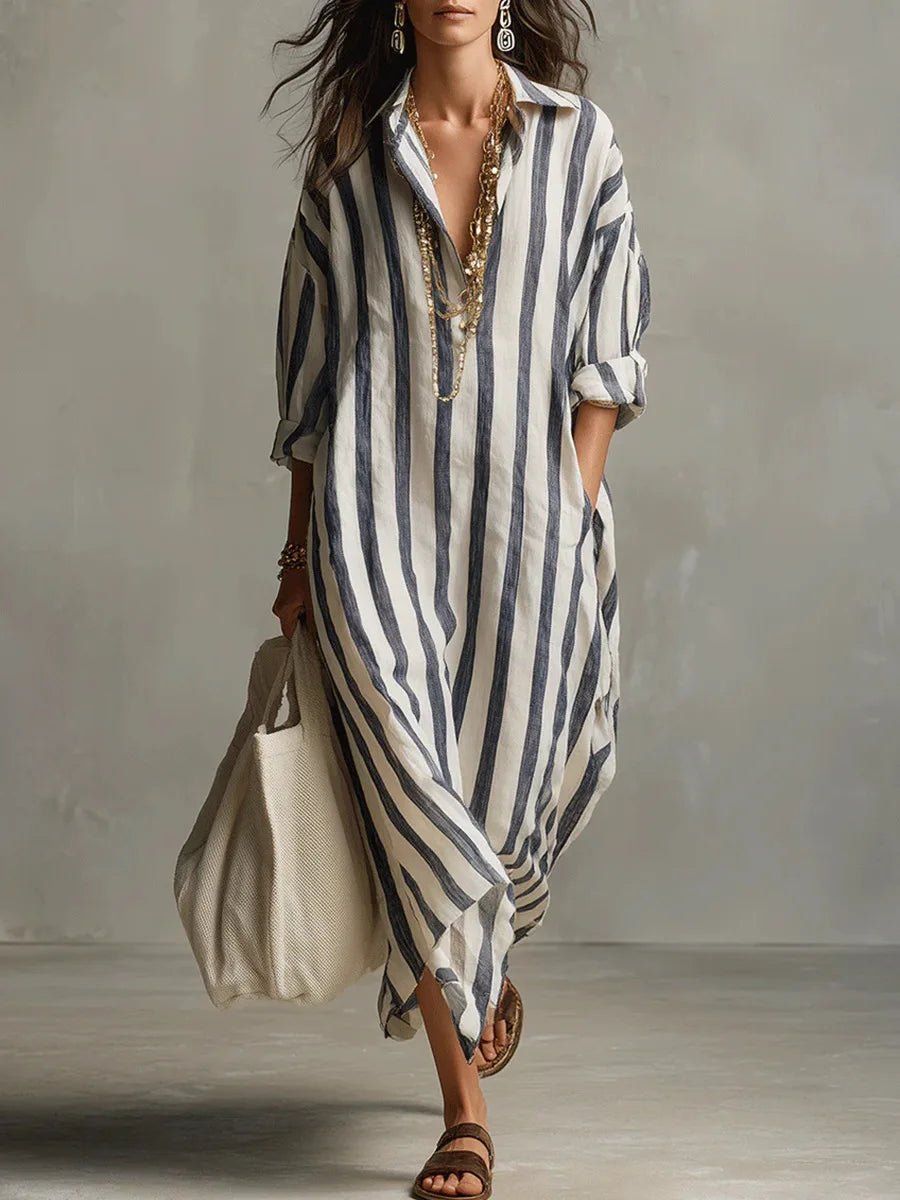 Sophie | Chic Oversized Striped Maxi Linen Dress
