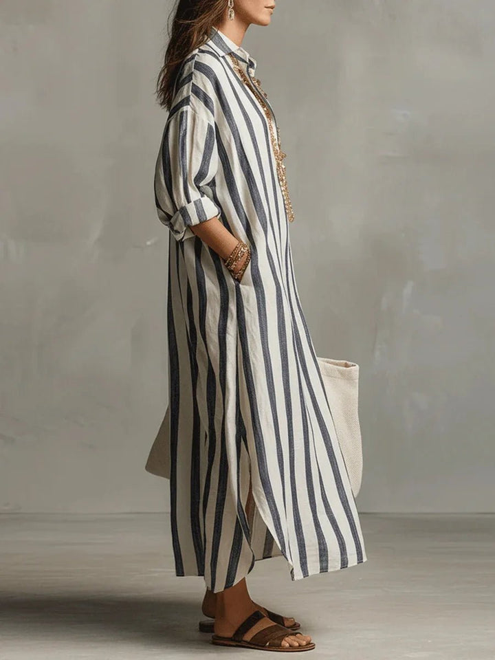 Sophie | Chic Oversized Striped Maxi Linen Dress