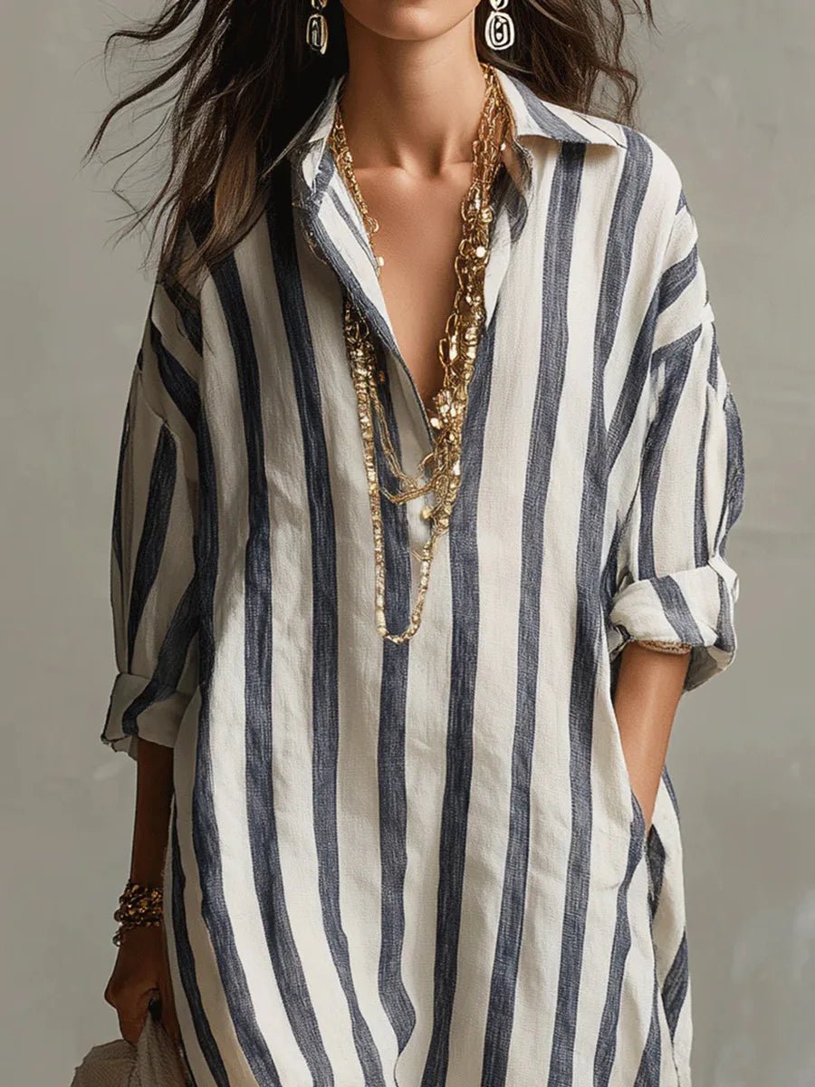 Sophie | Chic Oversized Striped Maxi Linen Dress