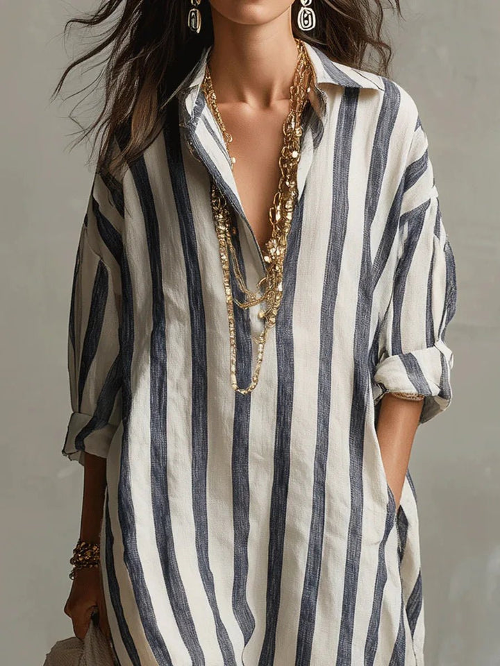 Sophie | Chic Oversized Striped Maxi Linen Dress