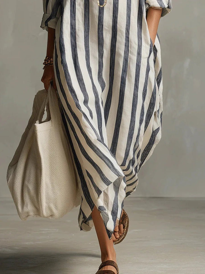 Sophie | Chic Oversized Striped Maxi Linen Dress