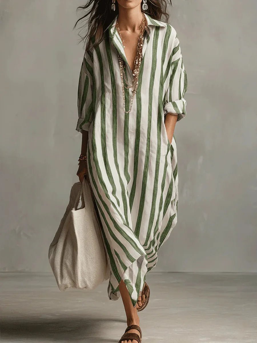 Sophie | Chic Oversized Striped Maxi Linen Dress