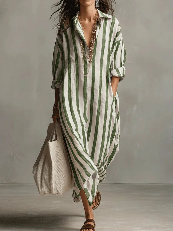 Sophie | Chic Oversized Striped Maxi Linen Dress