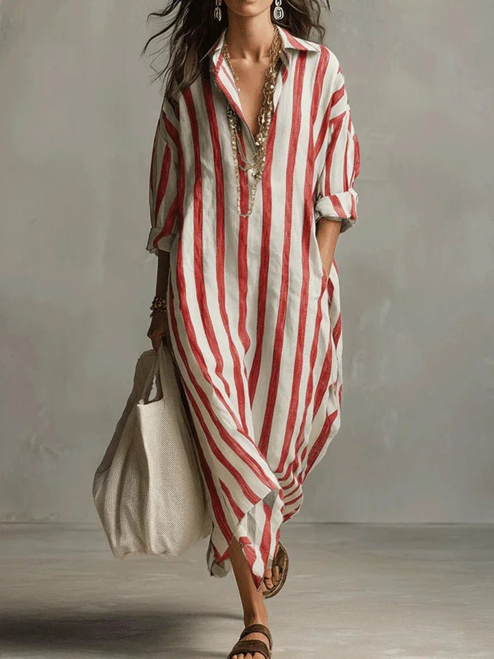 Sophie | Chic Oversized Striped Maxi Linen Dress