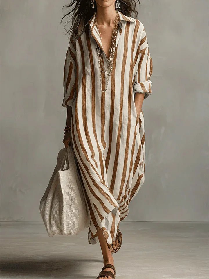 Sophie | Chic Oversized Striped Maxi Linen Dress