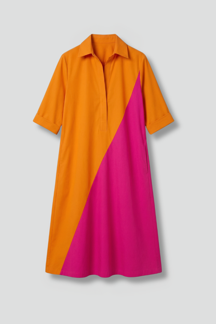 Stella | Elegant Collared A-Line Midi Dress with Sleeves