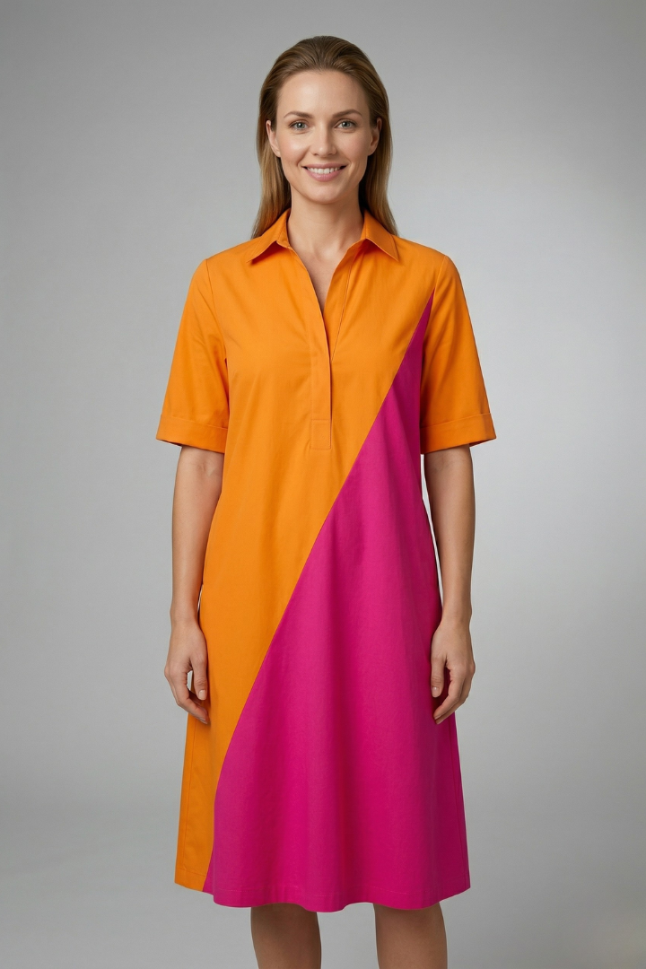 Stella | Elegant Collared A-Line Midi Dress with Sleeves