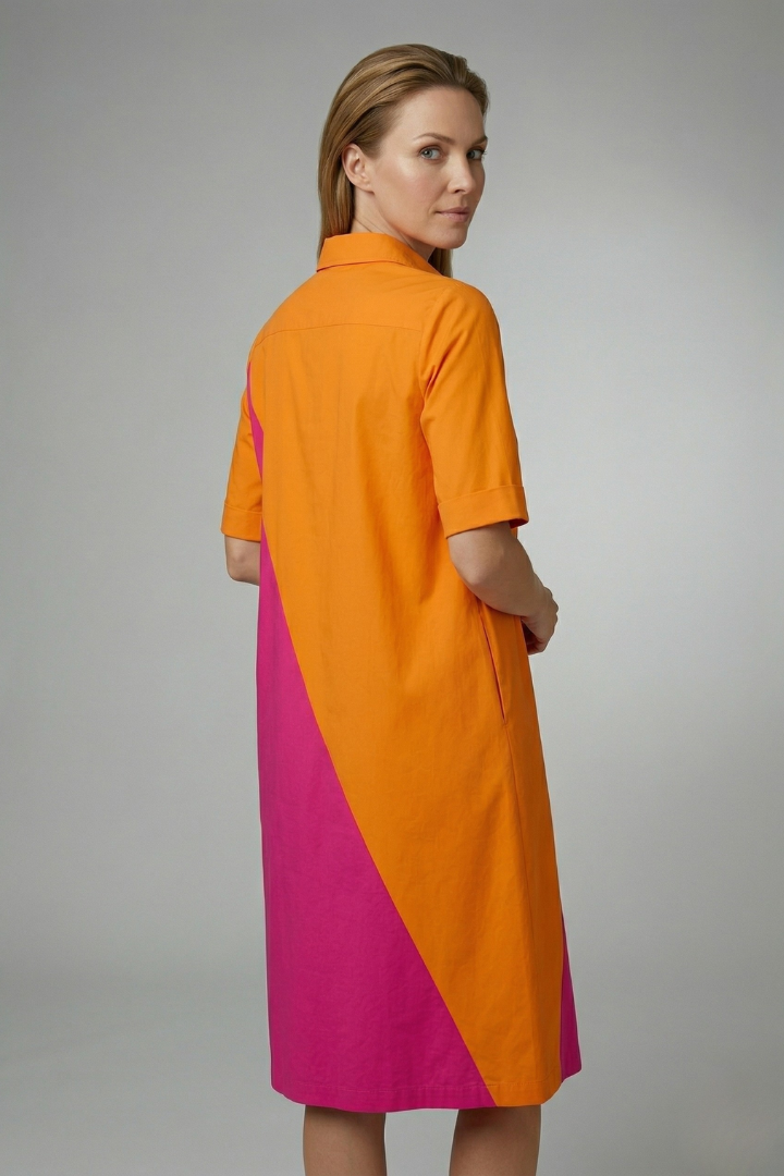 Stella | Elegant Collared A-Line Midi Dress with Sleeves