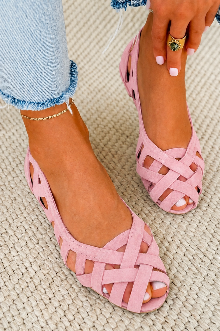 Zoe | Vintage Woven Peep Toe Flat Sandals